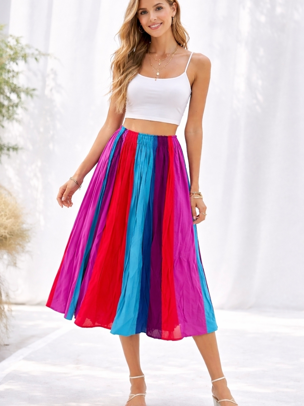Handmade Colorful Midi Skirt Sheer Swim Cover Up Boho Festival Large Multicolor